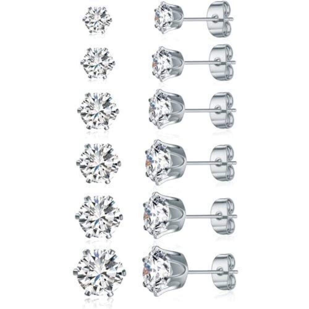 8518 6 Pair Graduated Stud Earrings,GEMSME 18K White Gold Plated Round
